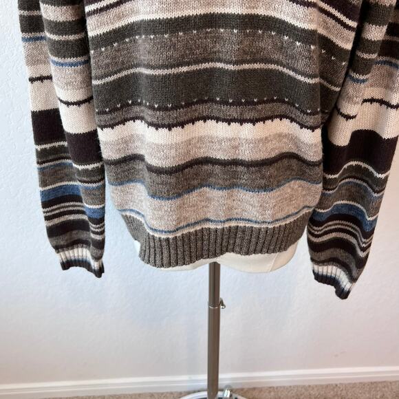 Vintage 90s Y2K Grunge Striped Turtleneck Sweater size Large Green Brown - Picture 4 of 9